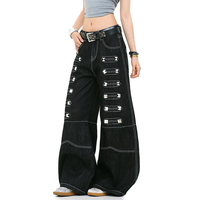 Jeans punk style Y2K foncé pour hommes et femmes, avec clous décoratifs, coupe droite large et audacieuse
