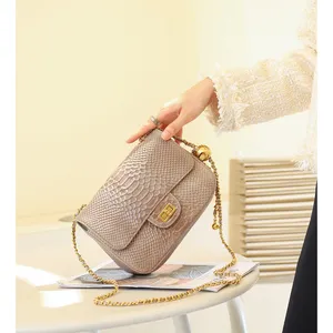 New Fashion Designer Snake Printed Real Leather Classic Flap Chain Crossbody Purse Bags For Women Small Design Shoulder Luxury