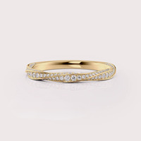 Anillo de Boda Curvo con Diamante Redondo Cultivado en Laboratorio, Certificado por IGI, Oro Amarillo/Blanco y Rosa de 18K con Baño de Rodio para Mujer