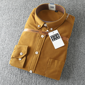 Mùa thu mới phong cách giản dị của nam giới dài tay áo sơ mi màu rắn cổ áo nút áo sơ mi Nam. - Product Image 5