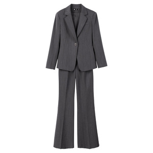 Women's Brown Business Suit Set Slim Fit Formal Workwear Anti-Wrinkle Wool <b>Blend</b> Commute Style Full Sleeve - Product Image 5