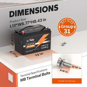 골프 카트/해양/요트/RV/캠핑카용 LiTime 리튬 배터리 12v 리튬 배터리 12V 100Ah - Product Image 2