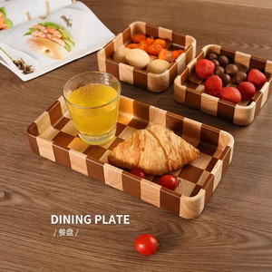 Wooden Checkerboard <b>Tray</b> Rectangle 30x15cm Serving Plate For Fruit <b>Tea</b> Coffee Kitchen Use - Product Image 1