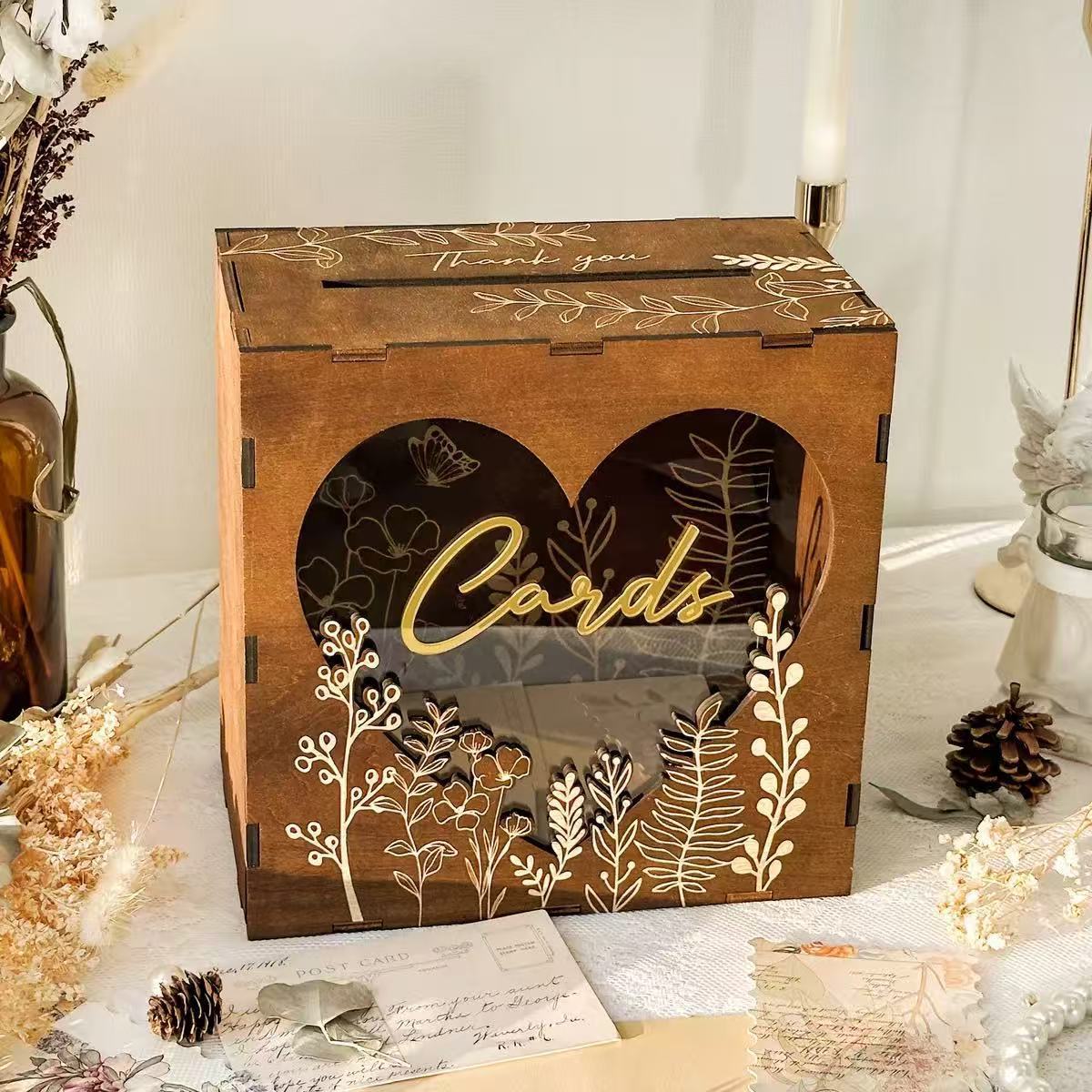 Antique Wooden Cash Box - Handmade Engraved Storage Decor