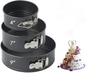 蛋糕盘套装3个圆形不粘烤盘，用于芝士蛋糕层婚礼蛋糕可拆卸底部防漏烤盘套装