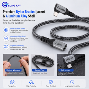 Cable de Extensión USB C de 90 Grados Lung Kay, 20 Gbps, USB 3.2 Gen, Tipo C Macho a Hembra, Extensor de 100 W PD, Carga Rápida, Cable Trenzado - Product Image 3