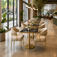 Fauteuil à dossier rond en marbre avec base en piédestal doré et noir, personnalisable, mobilier de restaurant, fabricant en gros de chaises Boucle