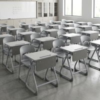 Ensemble de chaise et de bureau d'étude pour salle de classe scolaire, design contemporain, écologique, durable, avec plateau en bois