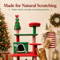 Arbre à chat de Noël personnalisé OEM ODM 160 cm, griffoir en peluche, tour à chat multi-niveaux, maisonnette pour 2 ou 3 chats