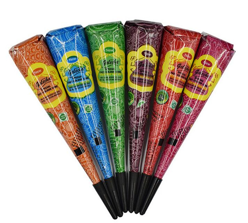 12 шт./кор. Golecha темно-красный михенди, хна, конусов индийские натуральные хна наклеивающаяся Татуировка Временные татуировки ручной боди-арт Краска пигмент