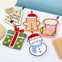 Serviette de cuisine suspendue en polaire corail épaisse, absorbante et à séchage rapide, motif dessin animé de Noël, pour la cuisine et la salle de bain