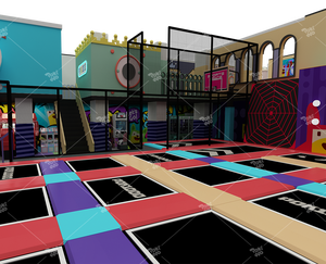 Équipement de <span class=keywords><strong>parc</strong></span> de trampolines commercial Pokiddo de 1000 m² avec mur d'escalade Tap Fun pour usage intérieur dans les centres de divertissement familial - Product Image 1