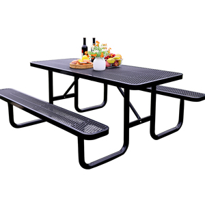Mesa de Picnic Comercial Rectangular de Metal Expandido de 4 pies x 6 pies con Banco para Exteriores, <span class=keywords><strong>Patio</strong></span>, Acero, Camping, Comedor - Product Image 1