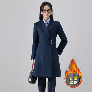 Women's Professional Wool Coat Navy Blue Thickened Warm Workwear Office Uniform - Product Image 1