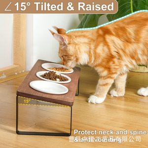 Soporte para tazón de gato de madera maciza, mesa de comedor para mascotas, comedero, altura ajustable, tazón doble, soporte para tazón de comida para perros con boca inclinada. - Product Image 3