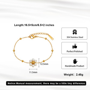 Pulsera de Perlas y Flores de Acero Inoxidable Chapada en Oro de 18K, Resistente al Agua y al Deslustre, para Mujer, Venta al Por Mayor - Product Image 2