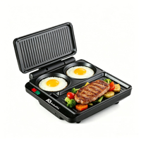 Anbolife Station de petit-déjeuner multifonction 3-en-1 : Grille-pain 2 fentes, Four grille-pain, Grille-sandwichs et Machine à œufs