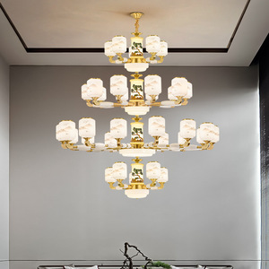Chinese Style All Copper Jade Chandelier <b>Led</b> <b>Light</b> Multi Head Round For Living Room Bedroom Dining Room - Product Image 5