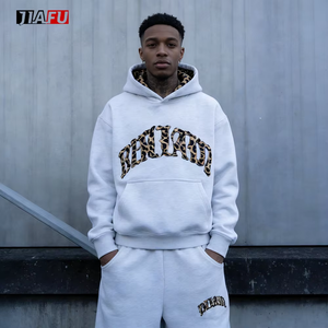 Wholesale Embroidery Custom Blank Letter Pattern Lined Oversize Double Waist Sweatpants and Hoodie Set Men Clothing Manufacturer - Product Image 3