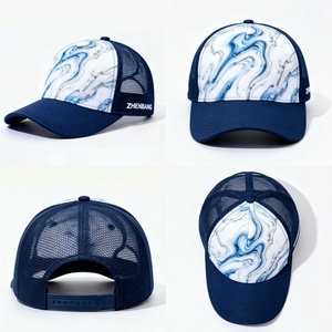 Custom Logo Navy Blue Marble Print Trucker Hat Adjustable Mesh Back Minimalist Casual Breathable <b>Cap</b> for Men <b>Women</b> - Product Image 4