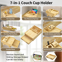 Table d'appoint à clipser pour canapé 7-en-1 avec tiroir push-pull pour organiser et ranger de petits objets Porte-gobelet pour canapé