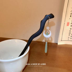 Chinois rétro cheveux accessoires Vintage cheveux bâton broche acajou résine larme lune pendentif épingle à cheveux cheveux bâton - Product Image 2