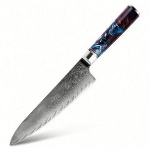 Coffret de couteaux de chef professionnels en acier Damas forgé de 8 pouces, manche en bois écologique, ambidextre, style traditionnel, boîte cadeau noire - Product Image 1