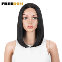 Wig Sintetis FREEDOM Model Bob Pendek untuk Rambut Pirang Muda untuk Rambut Pirang untuk Lace Pirang Muda 12 Inch Cosplay Belah Tengah Wanita