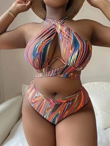 Nouveau <span class=keywords><strong>Maillot</strong></span> de Bain <span class=keywords><strong>Grande</strong></span> <span class=keywords><strong>Taille</strong></span> pour Femmes 2024 Bikini Chic Imprimé à Cordon de Serrage <span class=keywords><strong>Deux</strong></span> <span class=keywords><strong>Pièces</strong></span> <span class=keywords><strong>Maillot</strong></span> de Bain Femme - Product Image 5