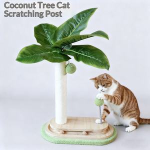 Tiang Garukan Kucing Modern Bentuk Pohon Kelapa dengan Papan Garuk Sisal Berputar, Bola Gantung & Tongkat Pegas, Dikemas dalam Karton untuk Kucing Indoor - Product Image 2
