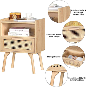 Table de chevet moderne à 1 tiroir et 1 pied ouvert en bois de sapin avec design écologique pour chambre à coucher, hôtel, salon et salle à manger - Product Image 3