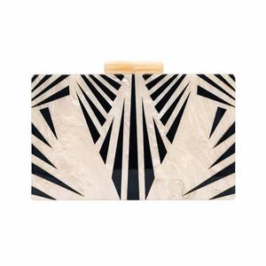 Sac à main élégant pour femmes en résine avec motif géométrique noir et blanc, sacs à main en acrylique pour mariage, soirée - Product Image 1