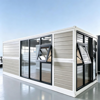 Oficina Contenedor Plegable de 20 pies con Exterior de Madera, Ventana Grande de Vidrio, Sala de Reuniones Prefabricada Desplegable para Obra de Construcción