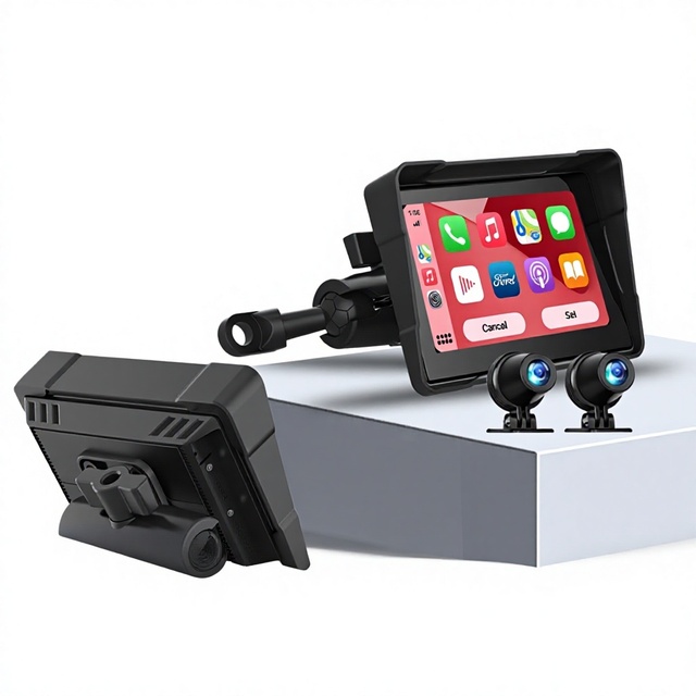 Motorcycle Dash Cam CarPlay for Tire Pressure Monitoring Android Auto Dual-front-and-rear Recording 50-inch GPS Navigation