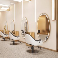Miroir de coiffeur ovale intelligent à écran tactile lumineux mural en métal, style minimaliste moderne, pour salon de coiffure, vente en gros
