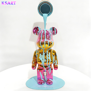 Sculpture d'ours fluide en résine électroplaquée, magnifique ours en résine multicolore de style dessin animé, artisanat en résine pour décoration de salon, cadeau - Product Image 3