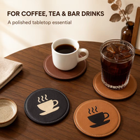Sous-verres promotionnels en similicuir PU souple et imperméable pour bar et café, avec impression UV personnalisée/gravure laser et logo