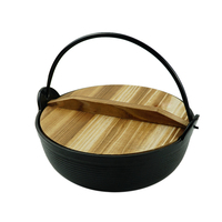 Casserole en fonte pré-assaisonnée de 25 cm avec couvercle en bois Pot à soupe japonais Sukiyaki Pot