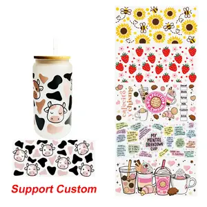 Hot Selling Fashion Waterproof Custom 3D Transfer Stickers Design Logo Print 16oz UV DTF Cup Wraps