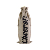 Sac à vin en lin simple avec cordon de serrage, housse de bouteille de vin en toile de jute, impression de logo personnalisée disponible
