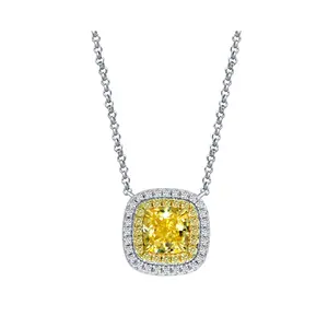 Классическое серебряное ожерелье изготовленное на заказ для женщин, желтого, розового цвета с высоким содержанием углерода со стразами элегантное squarejewelry кулон
