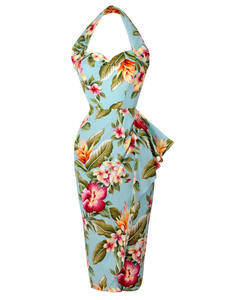 Vestido Bolero y Lápiz con Estampado Floral, Estilo Vintage Años <span class=keywords><strong>50</strong></span>, Cuello Halter, Sin Mangas, para Mujer - Product Image 3