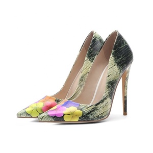 Escarpins pour femmes à bout pointu, talons hauts de 12 cm, chaussures de soirée à talons aiguilles, imprimé floral, chaussures de mariage - Product Image 4