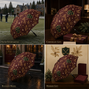 Parapluie de golf droit grand format, coupe-vent, pour extérieur, avec motif de sapin de Noël imprimé, design festif personnalisé - Product Image 6
