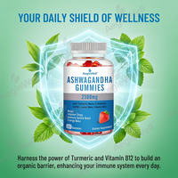 Hot verkopende private label natuurlijke Ashwagandha wortelextract gummies met vitamine B12 voor mannen en vrouwen