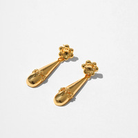 Shescity anting-anting bunga lapis emas 18K, anting-anting tetesan air trendi, anting-anting bunga modis elegan, Perhiasan untuk wanita