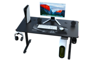 Bureau de jeu réglable en hauteur à moteur unique BEISIJIE AY-2Y, table en fibre de carbone RGB avec base en T