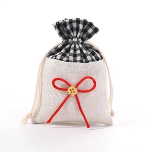 10*14cm Bow Tie Plaid Cotton Jewelry Pouch Portable Wedding Gift Drawstring Bag <b>Candy</b> Storage for Packing Party Favor - Product Image 4