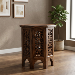 Handcrafted Acacia Wood Bohemian Irregular Lattice <b>Side</b> <b>Table</b> Eco-friendly Durable Wholesale - Product Image 2