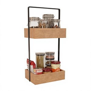 Étagère de rangement à double niveau en bois avec structure métallique, design minimaliste pour le rangement des épices et des aliments dans la cuisine, type sur pied - Product Image 2